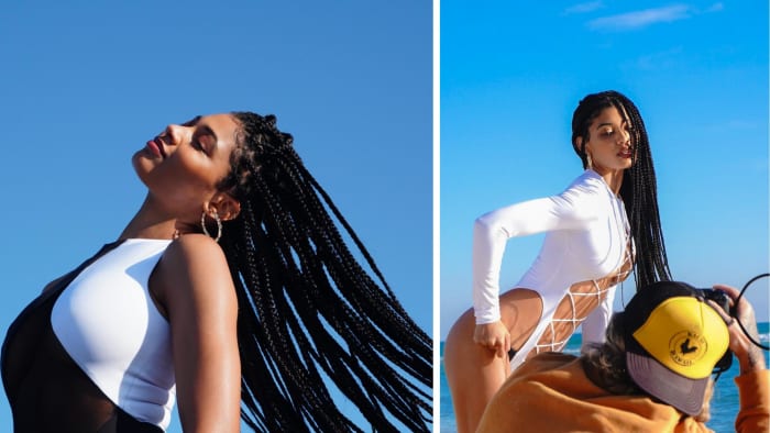 Exclusive behind the scenes of Danielle Herrington in Hollywood, Fla., wearing LaQuan Smith.